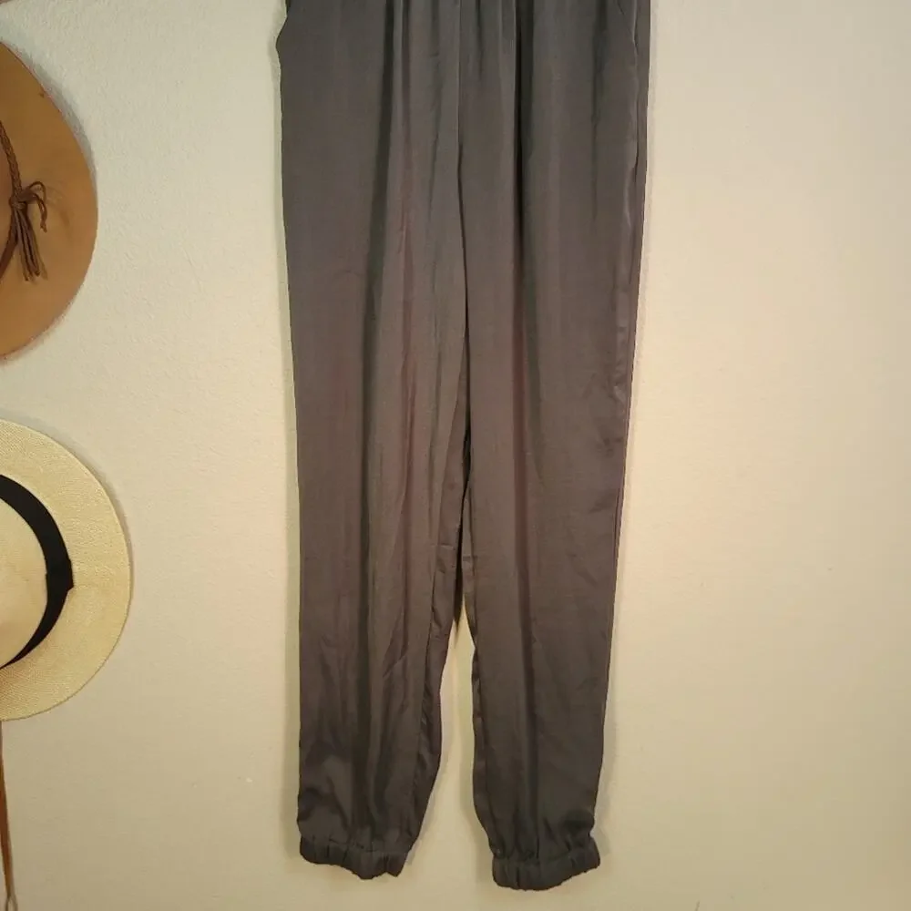 ANIMARI Charcoal Satin Feel Jogger Pants Quiet Luxury Lounge Resort Chic Sporty - Picture 5 of 15